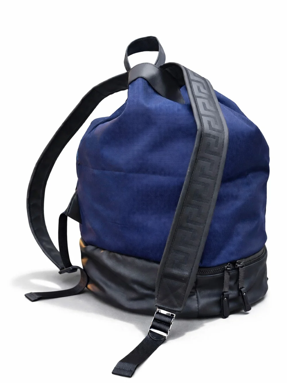 Versace Blue and Black Canvas & Leather Drawstring Backpack